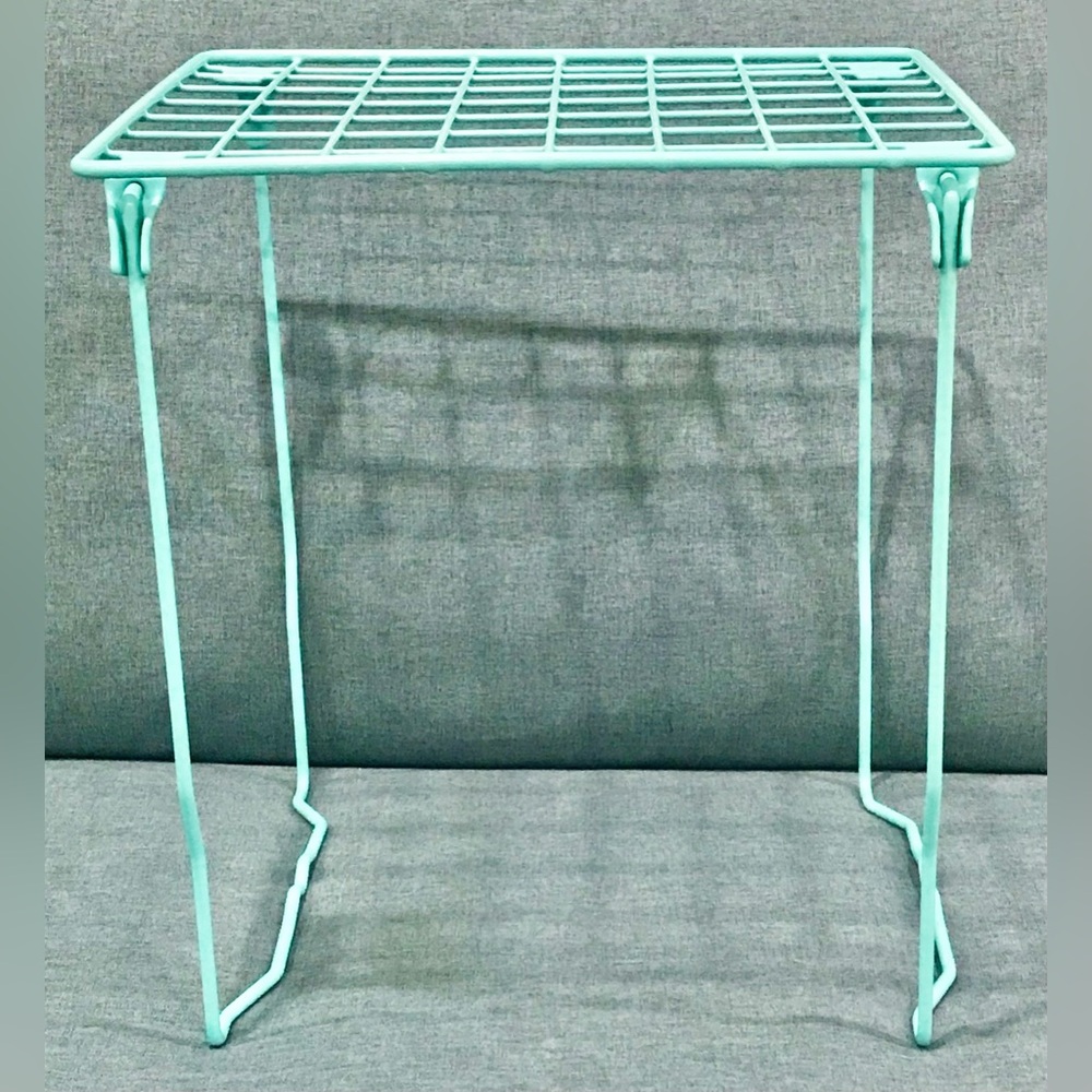 Stackable Metal Shelf in Aqua Blue Rectangular Shape 11.5”x10”, 12.5” High